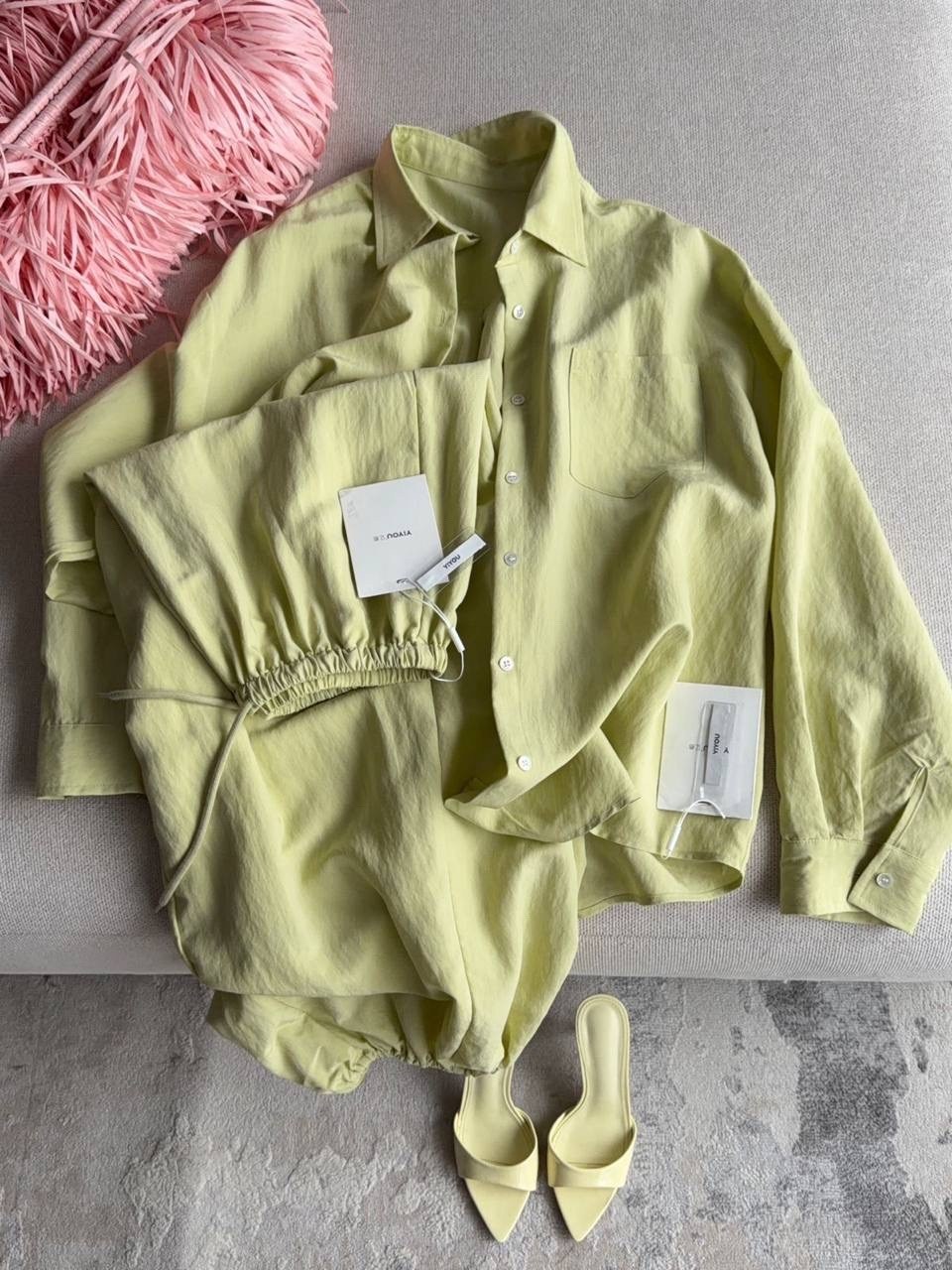 идеальный костюм изо льна: рубашка + брюки, lemon - l-xl,идеальный костюм изо льна рубашка + брюки lemon,летние костюмы,женские костюмы,стильный летний костюм