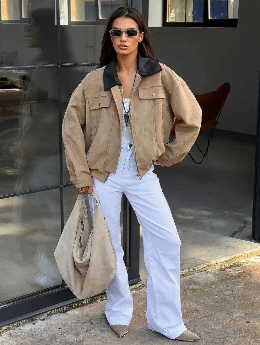 повседневный стиль,широкие джинсы,замшевая куртка,стиле кэжуал