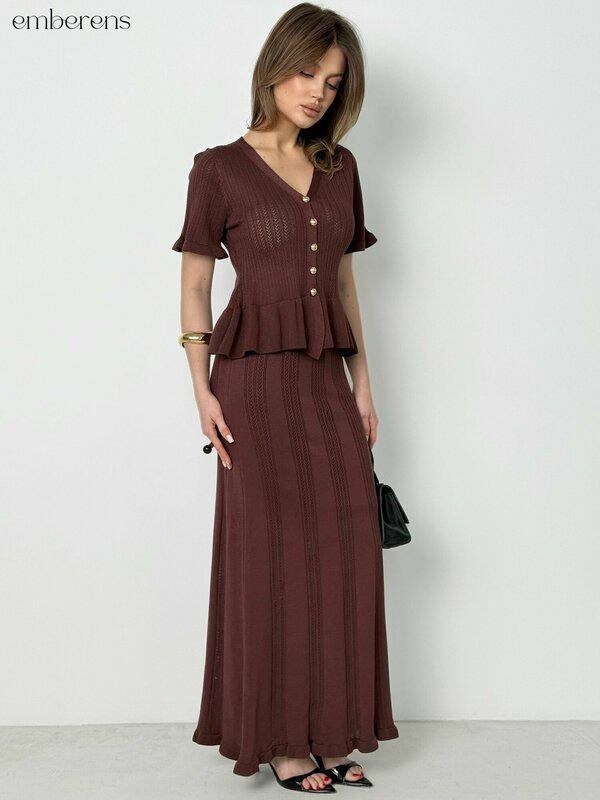 костюм трикотажный с юбкой макси emberens,костюм трикотажный джемпер на пуговицах и юбка emberens 260859145,трикотажный костюм,костюм трикотажный с юбкой,костюм с юбкой