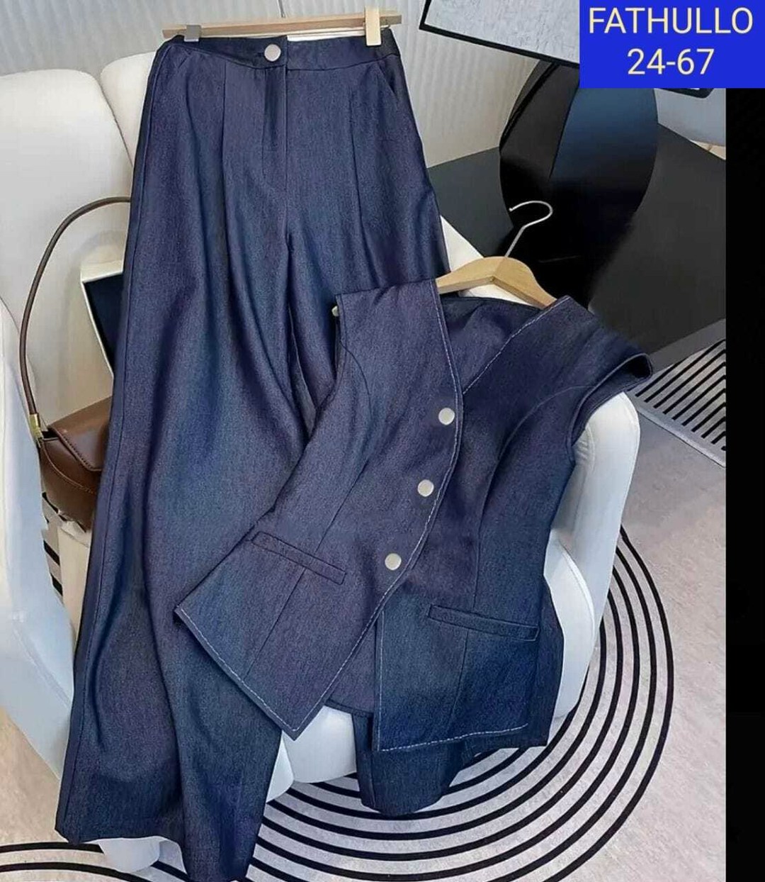 джинсовый костюм брючный палаццо с жилетом vera nova,джинсовые костюмы женские,женские жилеты,костюм,брюки комплект