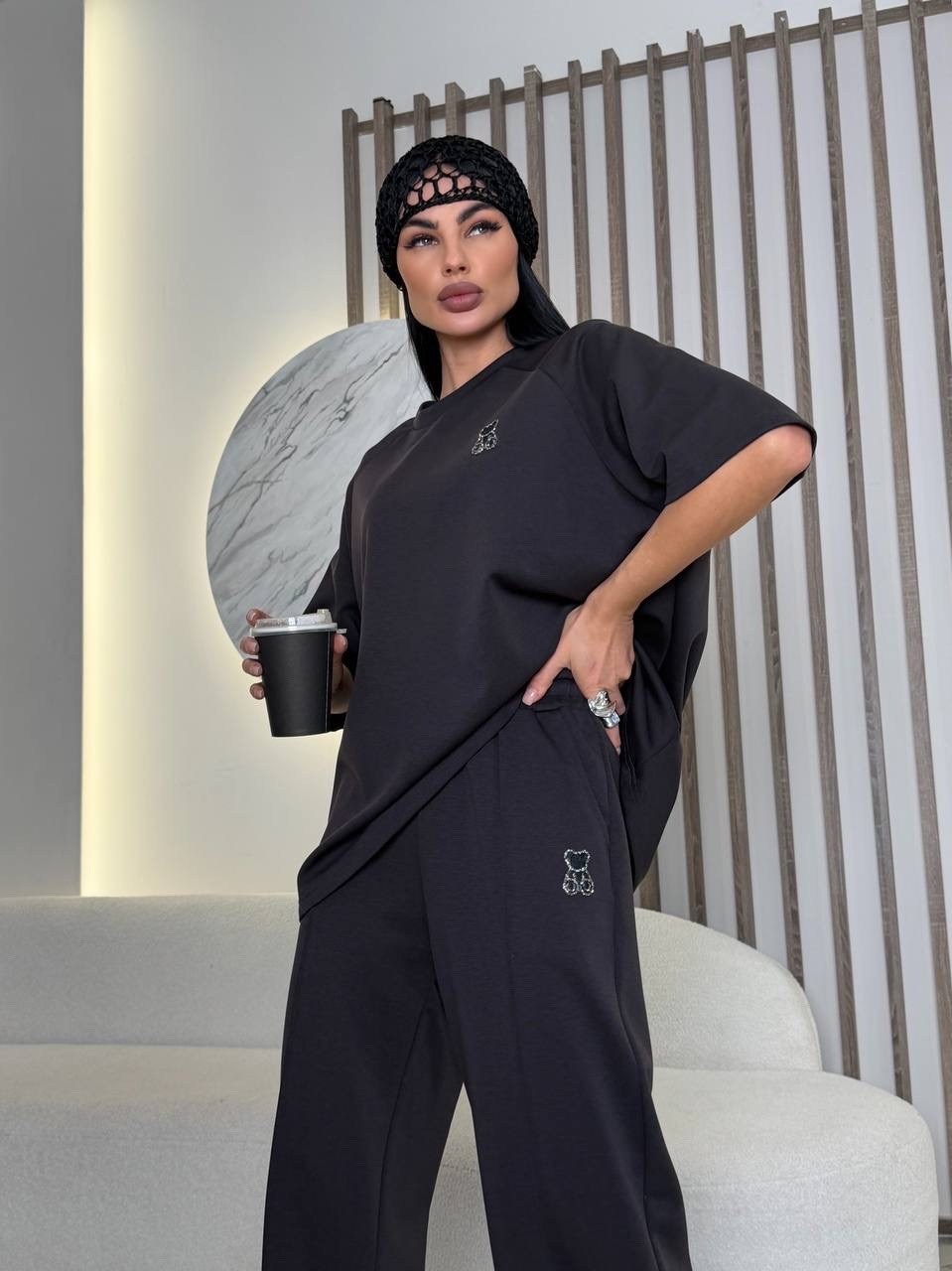 костюм оверсайз,женские костюмы,костюм трикотажный,свитшот и брюки