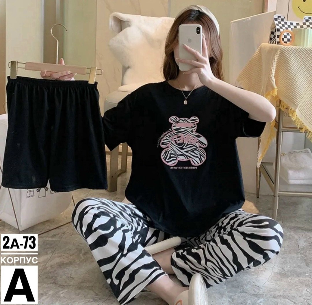 женская пижама с короткими рукавами,модная пижама,пижама женская,пижама женская тройка,костюм женский домашний пижама