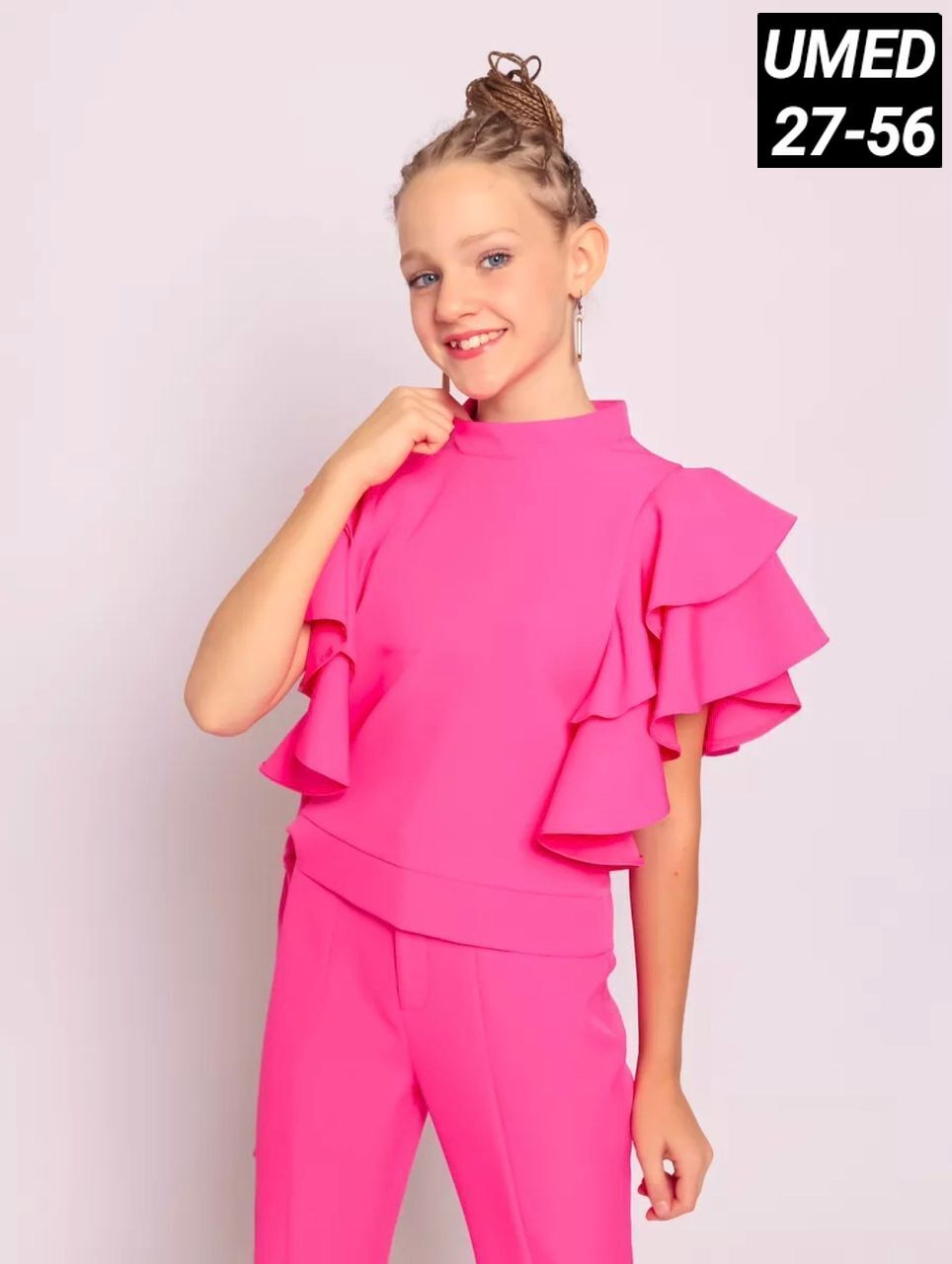 костюм брючный нарядный с воланами для подростка lemada brand,костюм с брюками,брючный костюм для девочки,брючный костюм нарядный,праздничный брючный костюм для девочек