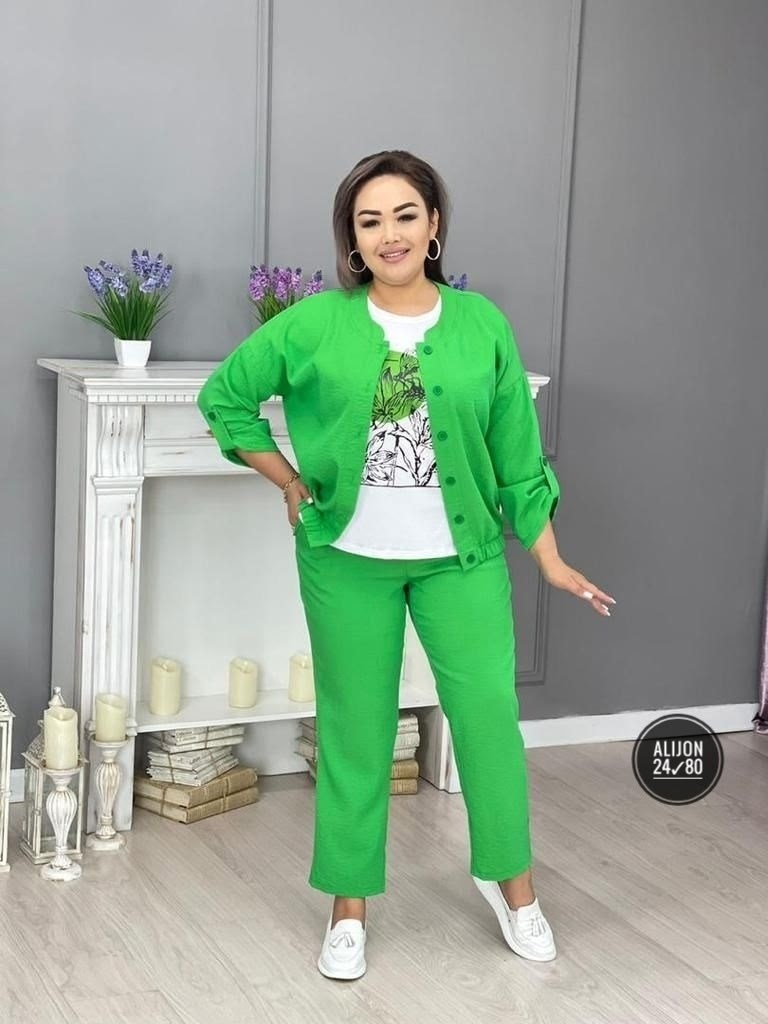 комплект брючный тройка с бомбером больших размеров markka plus,костюм тройка лен женский,костюм женский ткань сингапур,комплект брючный тройка с бомбером больших размеров markka plus 160402076,костюм