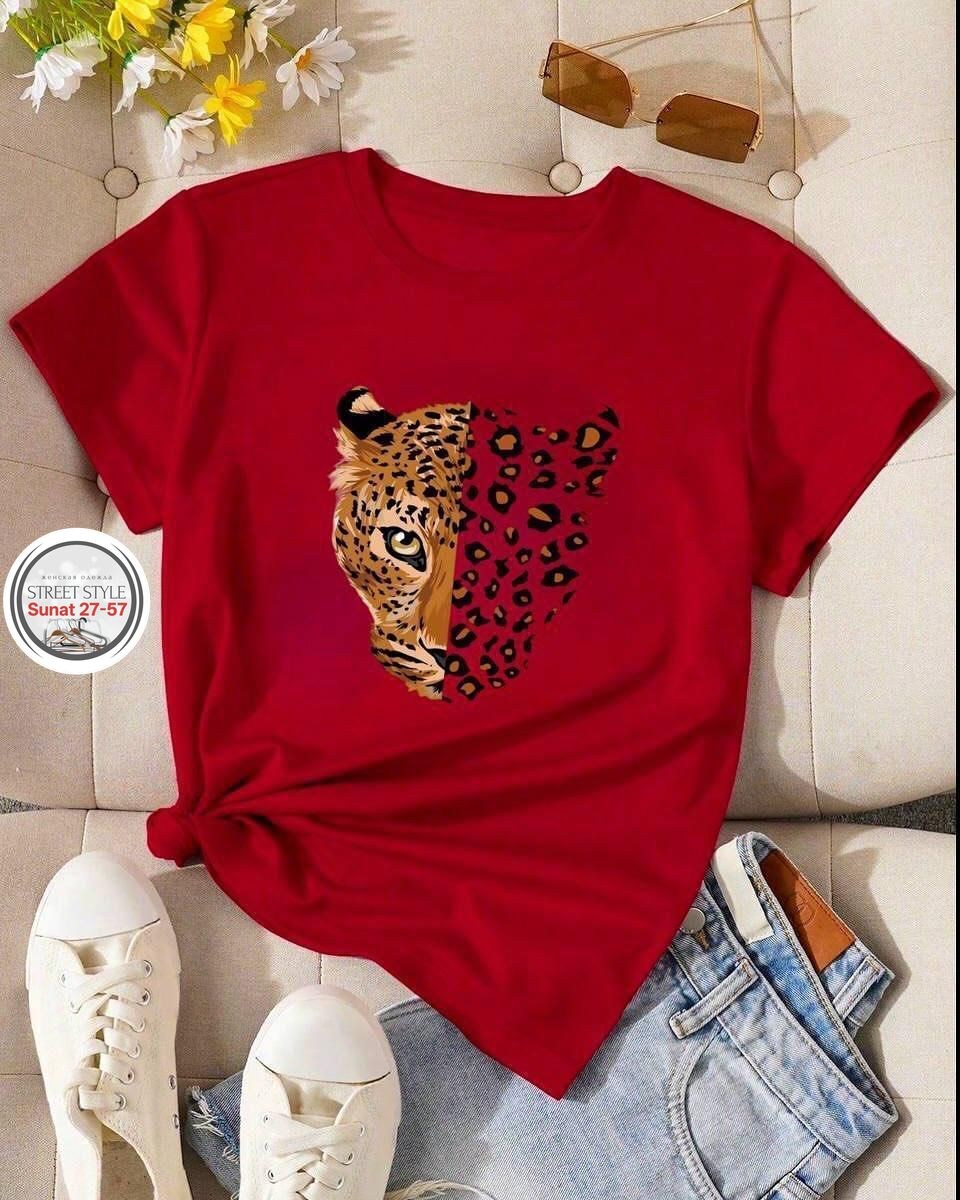 футболка белая с леопардовым принтом женская,футболка с леопардом,футболка с леопардовым принтом,женская футболка hirsionsan с леопардовым принтом,футболка леопардовый принт