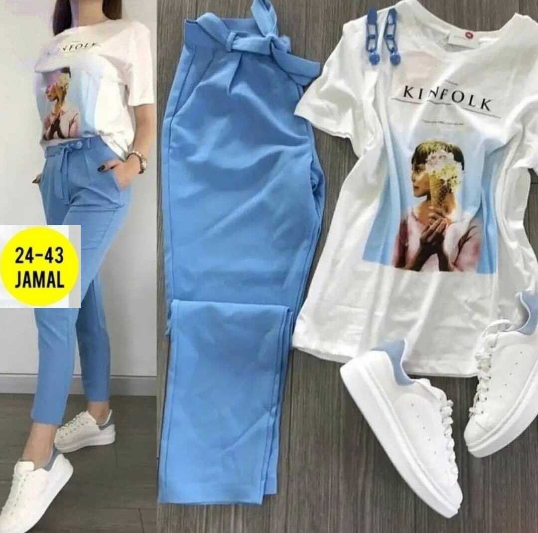 костюм двойка женская,женский костюм двойка футболка/штаны nobilitas голубой (l размер),костюм летний женский,костюм двойка,спортивные костюмы женские