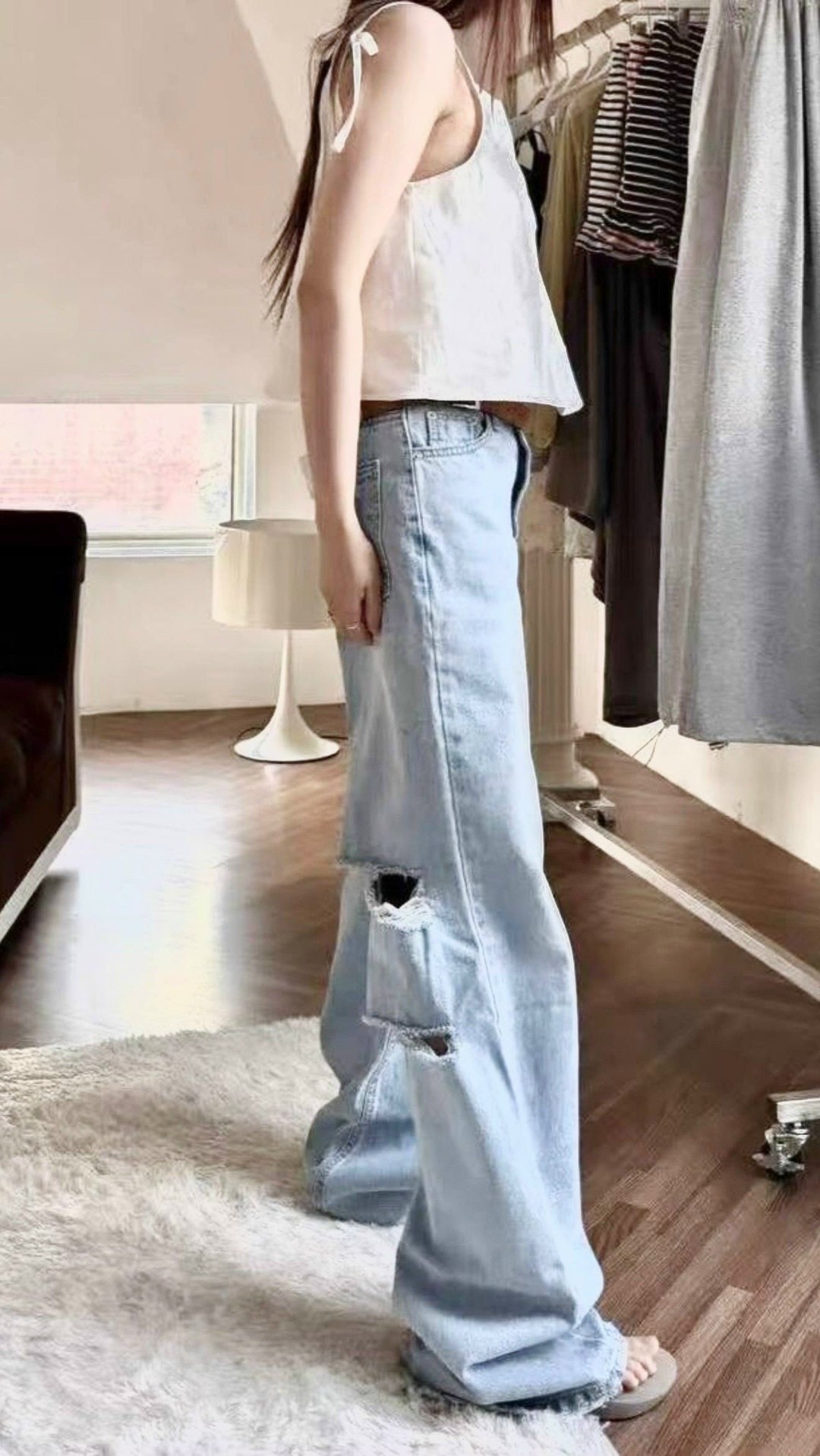 джинсы y2k с высокой посадкой рваные loliko,женские свободные прямые широкие рваные мешковатые джинсы y2k с высокой талией,джинсы женские широкие,женские джинсы с рваными дырками,джинсы женские с выре