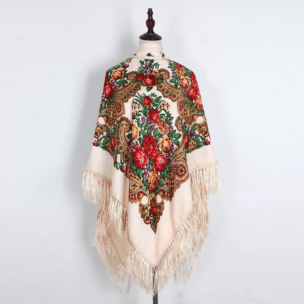 шаль с бахромой,платок украинский,платки для женщин,женский платок с бахромой принт "цветы",шаль женская