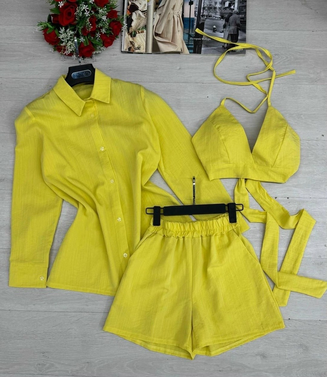 женский костюм с шортами,льняной костюм с шортами,женский летний костюм,желтый костюм