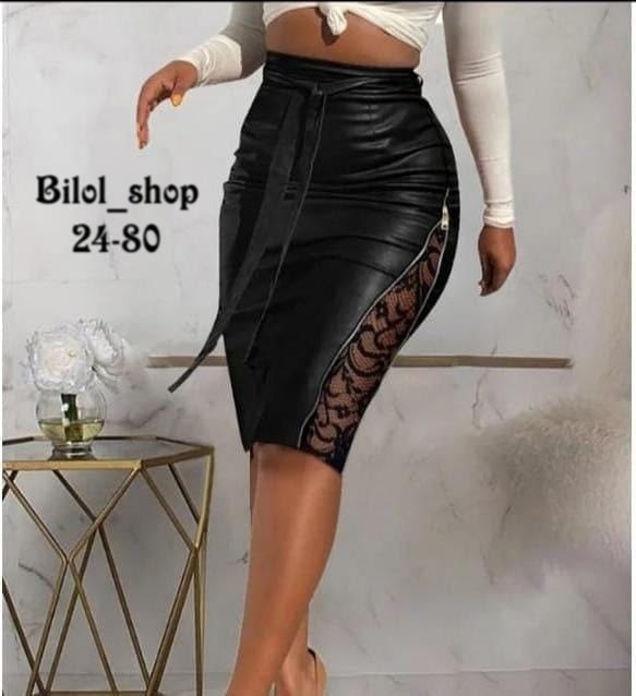 кожаная юбка с кружевом,кожаная юбка женская,кожаная юбка,юбка из экокожи,юбка эко кожа