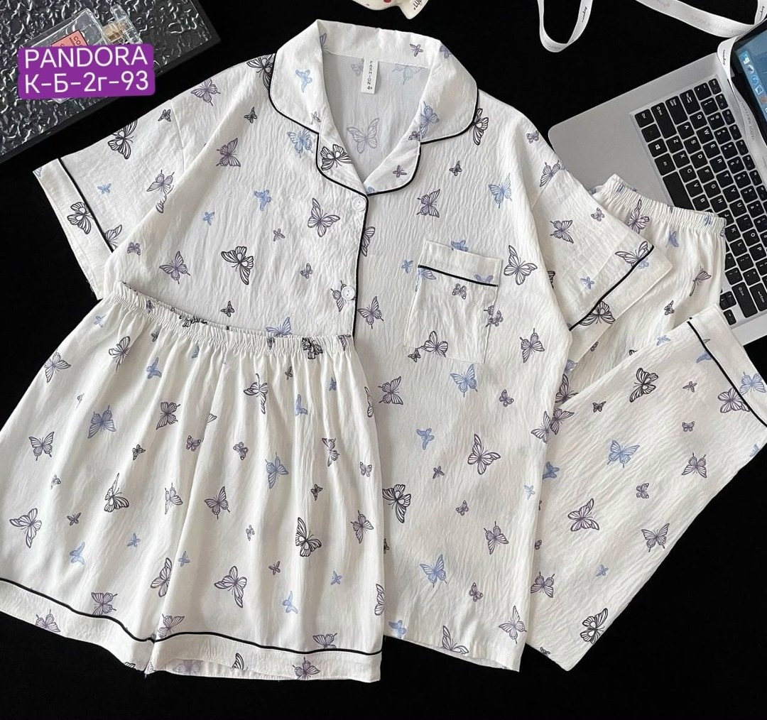 женская пижама комплект,женские пижамные комплекты,женские пижамы,пижама домашний одежда,пижама муслиновая 3 в 1 с рубашкой шортами и штанами elmira_home