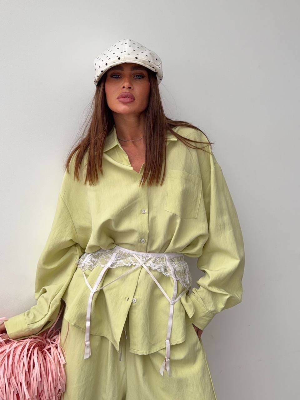 идеальный костюм изо льна: рубашка + брюки, lemon - l-xl,идеальный костюм изо льна рубашка + брюки lemon,летние костюмы,женские костюмы,стильный летний костюм