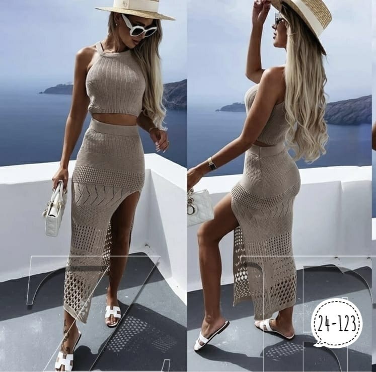 юбка пляжная,костюм с юбкой,комплект топ и юбка вязаные летние bali vibe цвет бежевый,юбка с пиджаком вязаный костюм,вязаные костюмы