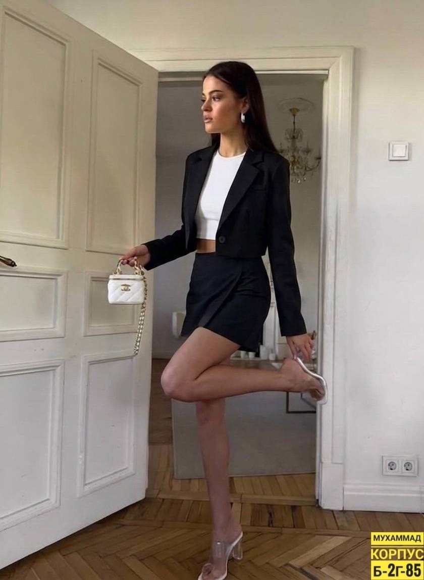 костюм женский с юбкой,костюм с юбкой,костюм (пиджак и юбка),трендовый костюм укороченный пиджак и юбка мини