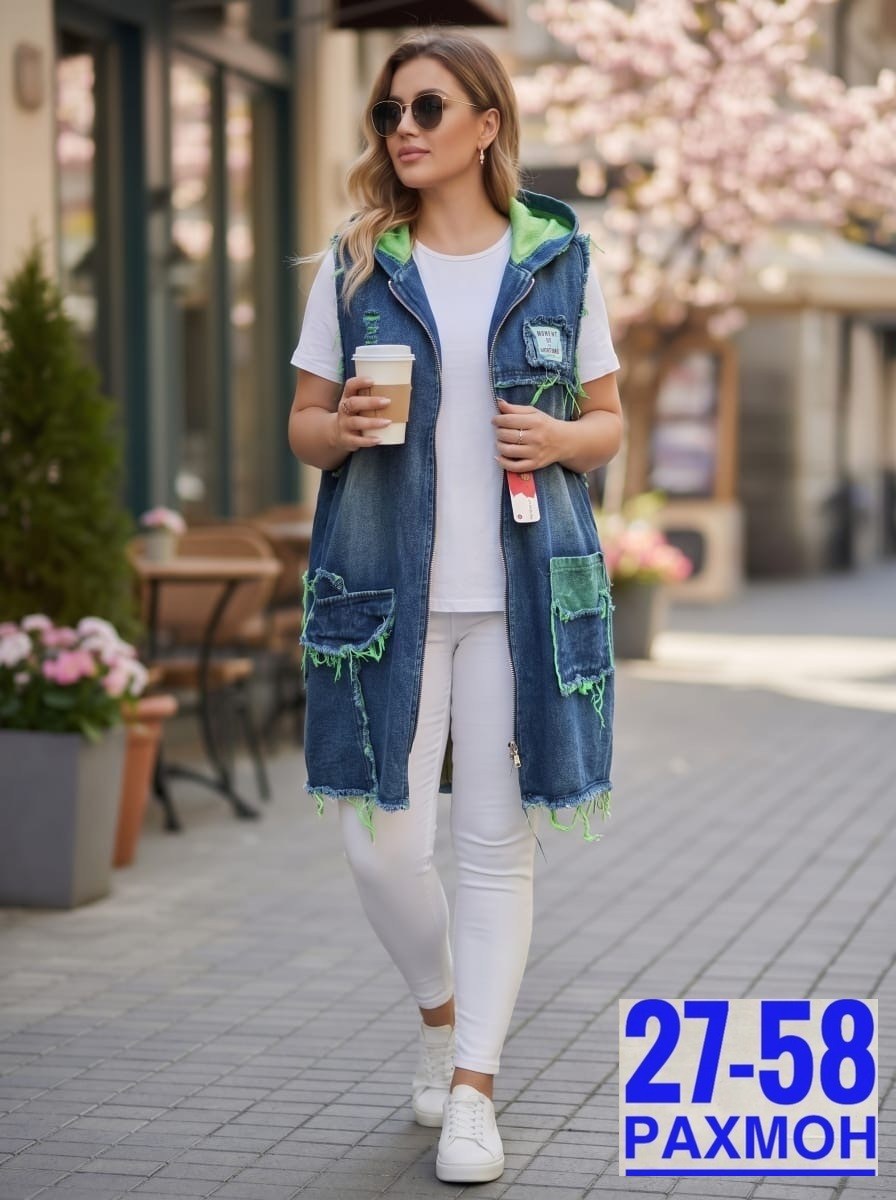 женский джинсовый жилет большого размера,женский джинсовый жилет,жилет джинсовый женский с карманами,джинсовая жилетка больших размеров,джинсовый жилет удлиненный