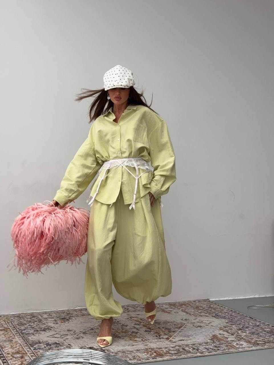 идеальный костюм изо льна: рубашка + брюки, lemon - l-xl,идеальный костюм изо льна рубашка + брюки lemon,летние костюмы,женские костюмы,стильный летний костюм