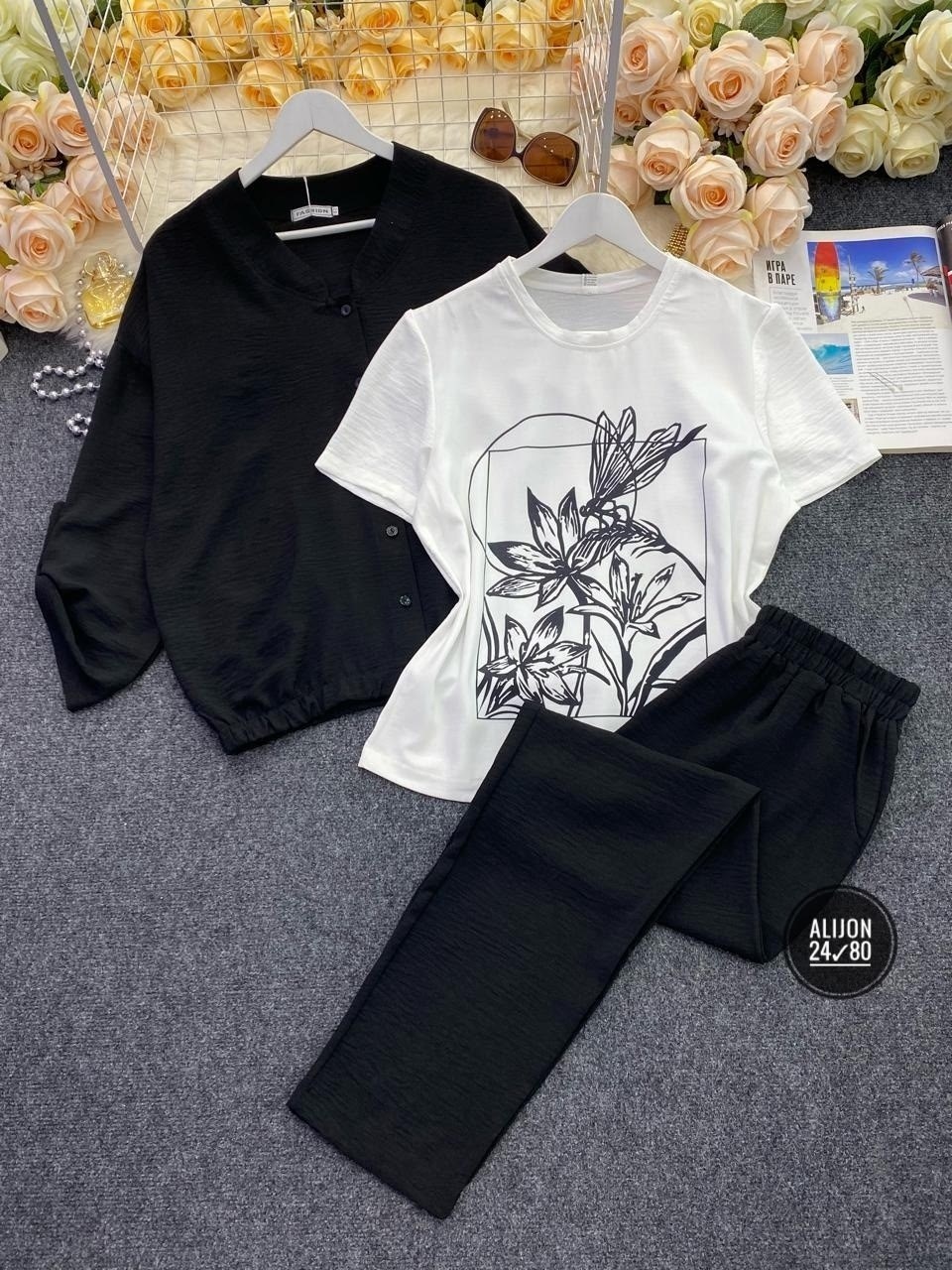 комплект брючный тройка с бомбером больших размеров markka plus,костюм тройка лен женский,костюм женский ткань сингапур,комплект брючный тройка с бомбером больших размеров markka plus 160402076,костюм