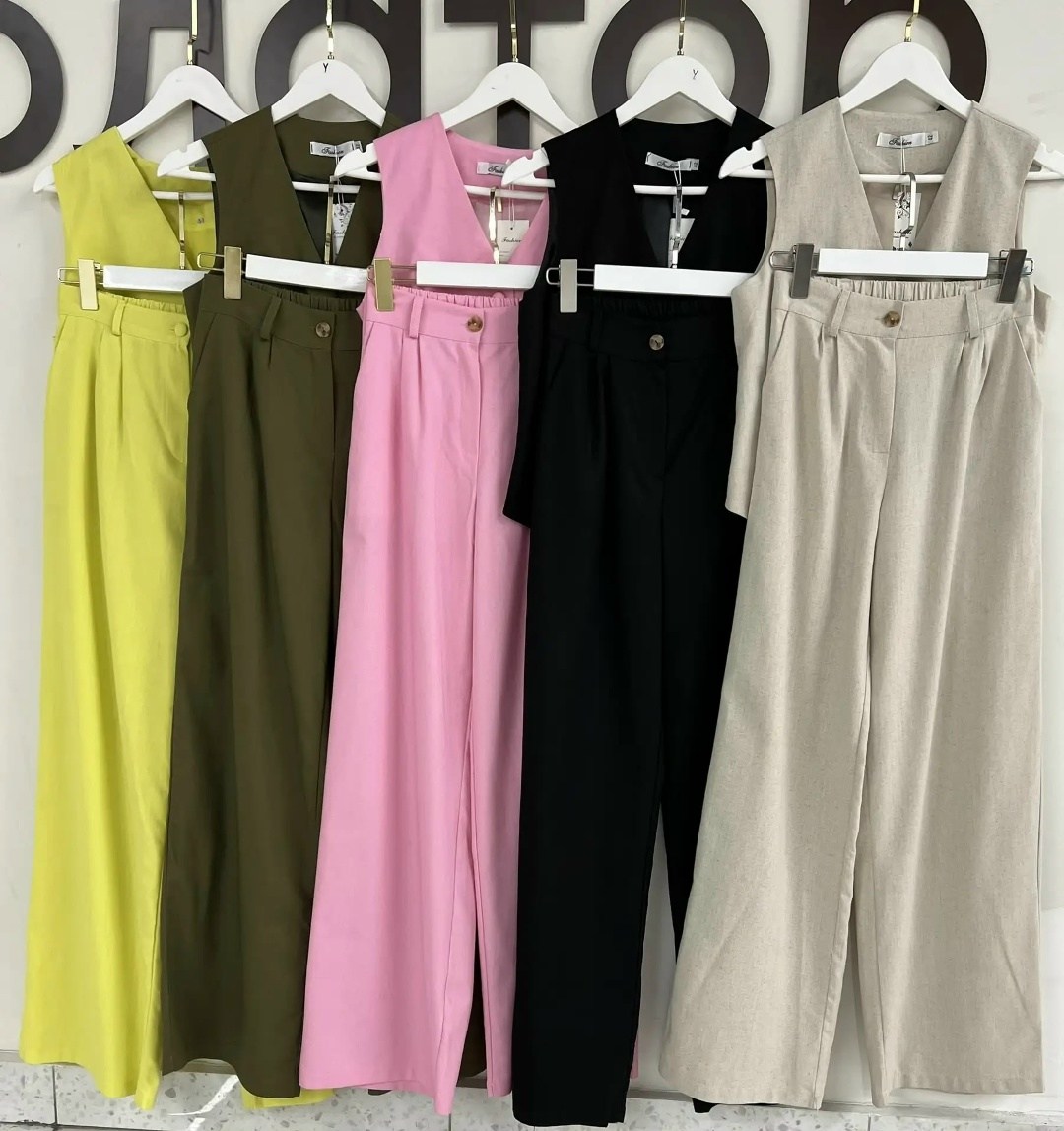 женский костюм,стильные женские костюмы,,костюм летний льняной с жилетом и брюками trendyclo,брючный костюм