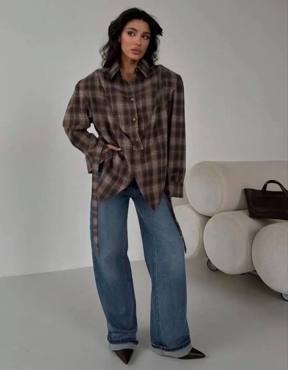 рубашка в клетку оверсайз со стразами perferita,женская рубашка в клетку,рубашка женская оверсайз в клетку,черная рубашка в клетку женская,рубашка в клетку