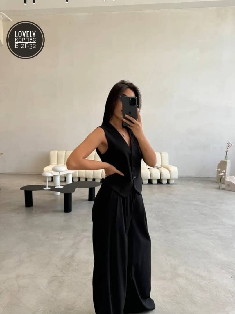 женский стильный брючный костюм двойка с жилеткой,брючный женский костюм черный жилетка брюки,брючный костюм с жилетом,костюм брючный женский,костюм брючный