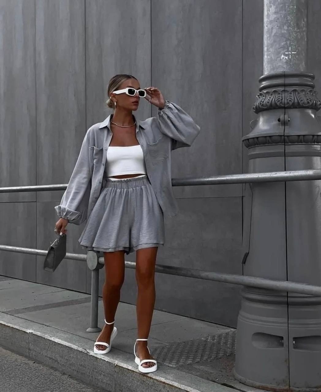 костюм летний шорты и рубашка,костюм с шортами и рубашкой оверсайз,костюм женский летний,летние наряды,женские наряды