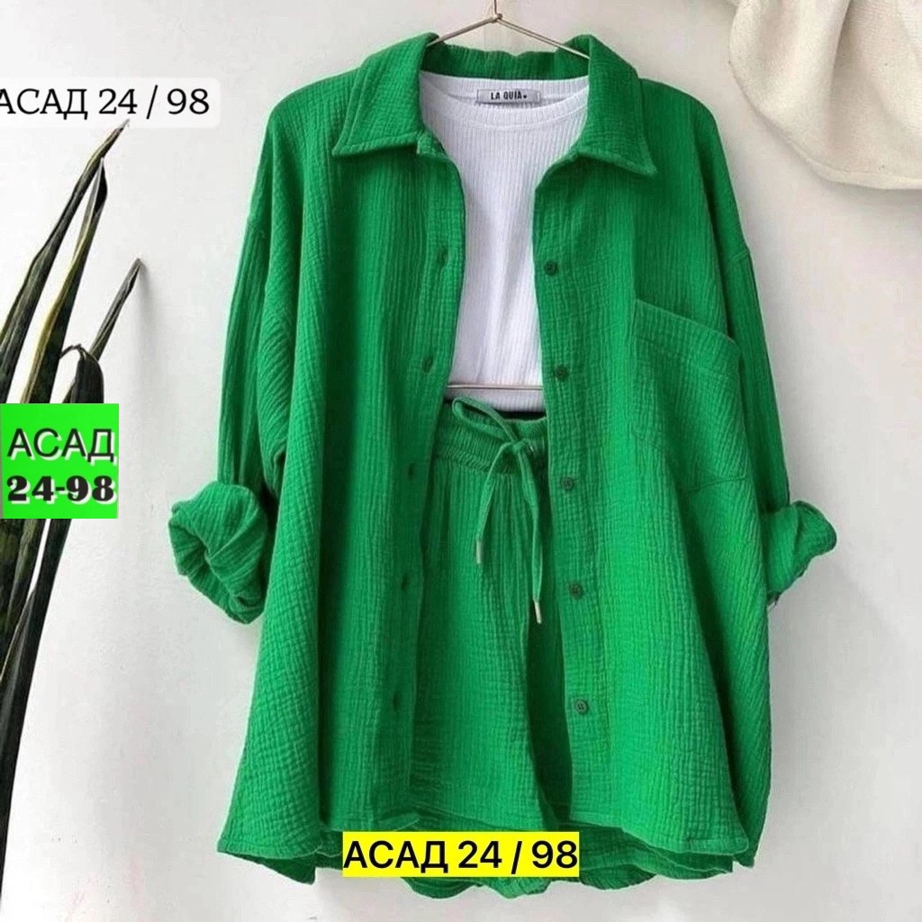 костюм женский из муслина,повседневный костюм,женский комплект из рубашки,костюм двойка женский летний,костюм женский рубашка