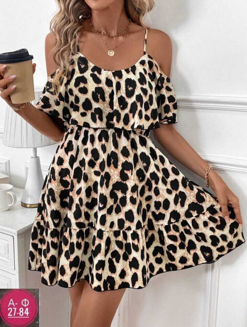 женское шифоновое платье с леопардовым принтом,платье с леопардовым принтом,платье леопардовое,леопардовый сарафан,платье женское леопардовое