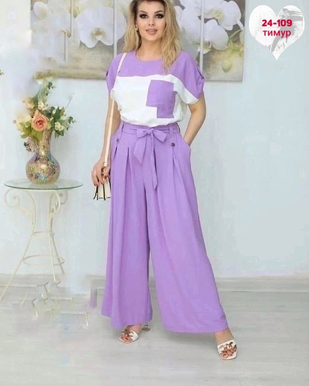 костюм с брюками палаццо,костюм женский,лиловые брюки палаццо,костюм брючный женский летний,женский костюм двойка