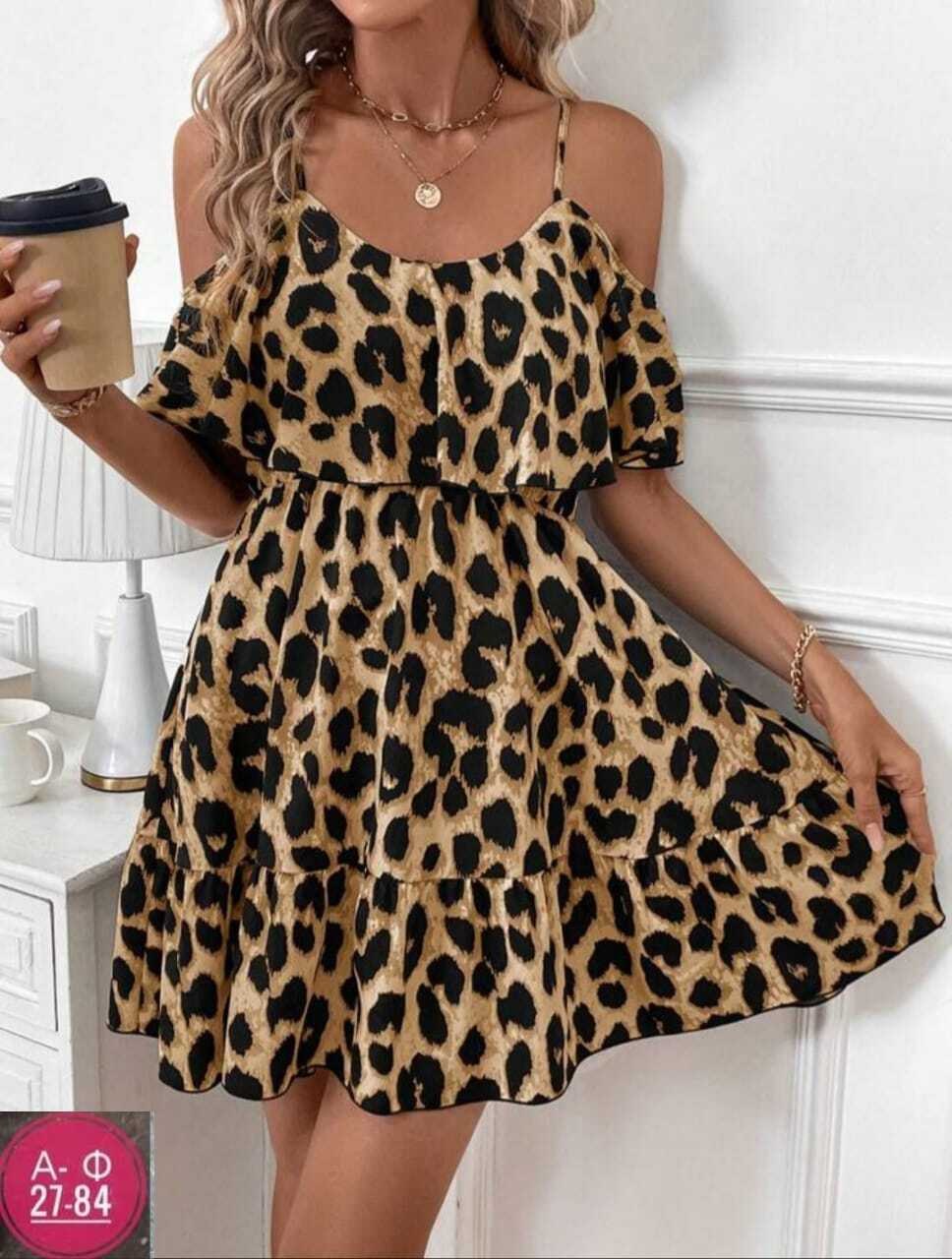 женское шифоновое платье с леопардовым принтом,платье с леопардовым принтом,платье леопардовое,леопардовый сарафан,платье женское леопардовое