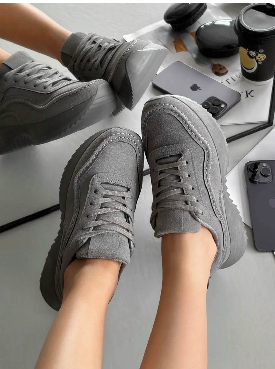 кроссовки замшевые демисезонные,серые кроссовки,кроссовки женскиe,,повседневные кроссовки