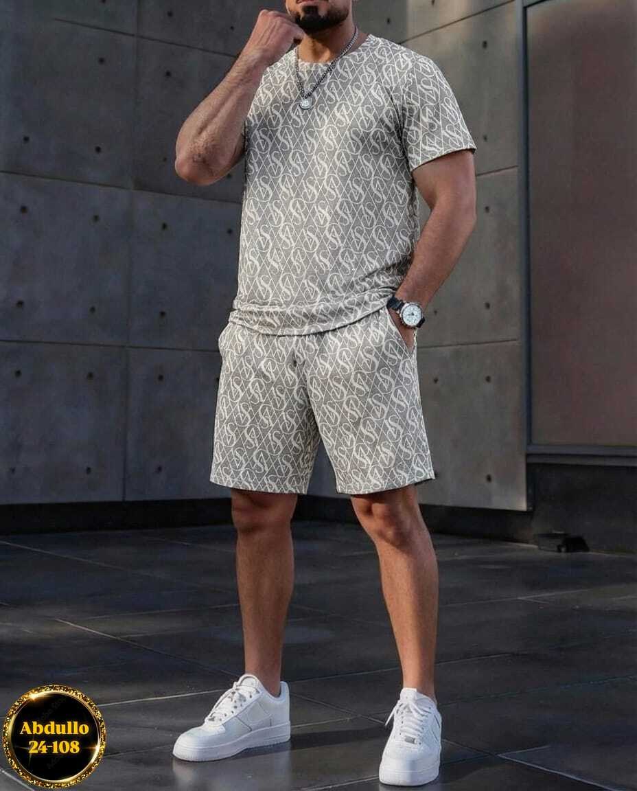 костюм спортивный с шортами мужской,мужская мода,костюм для мужчин,мужские летние костюмы,костюм мужской белый