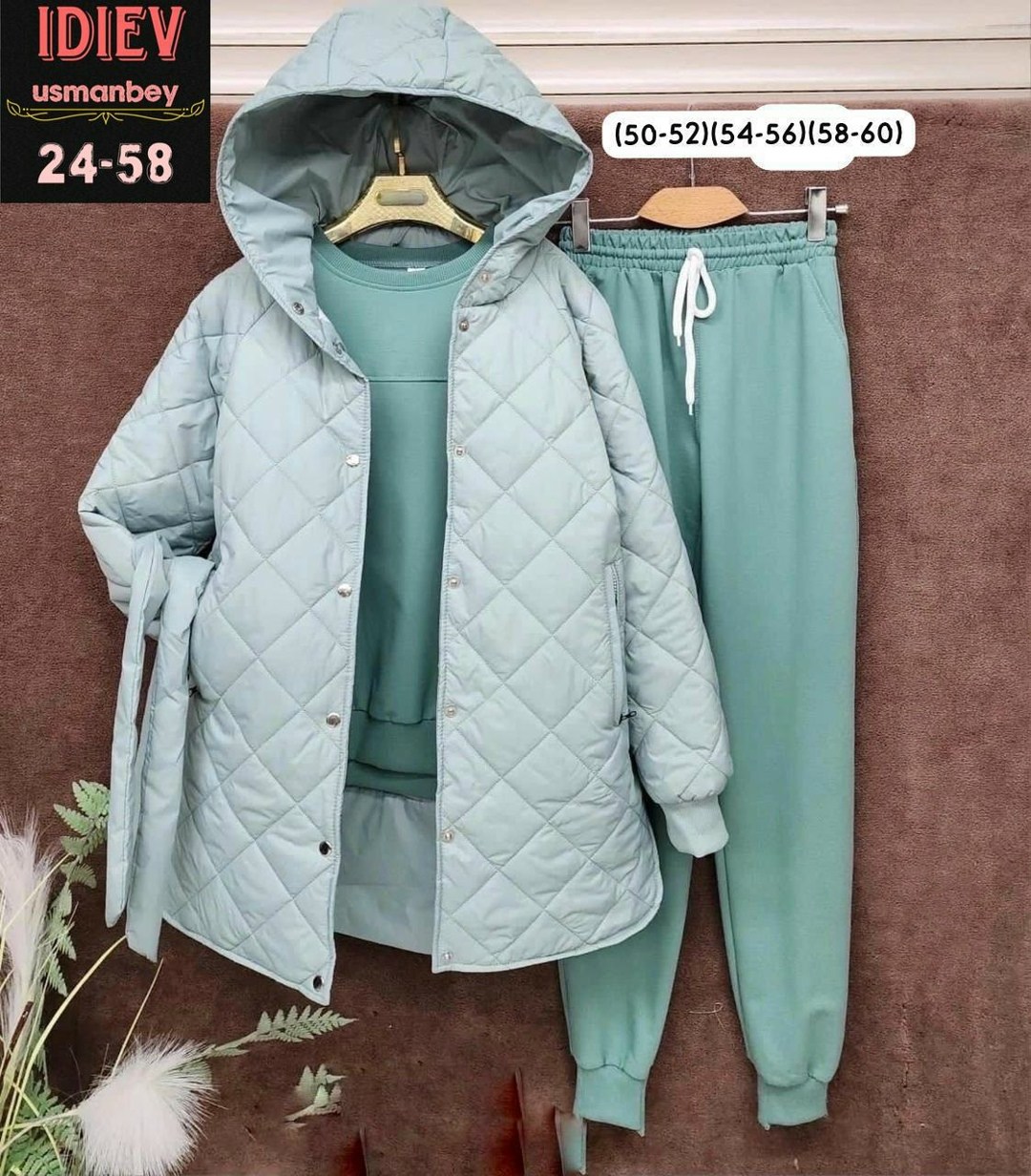 костюм из флиса с начесом плащевка размер 50 52 54 56 58,куртка-жатка,костюм теплый на флисе,костюм женский на флисе,костюм тройка с курткой