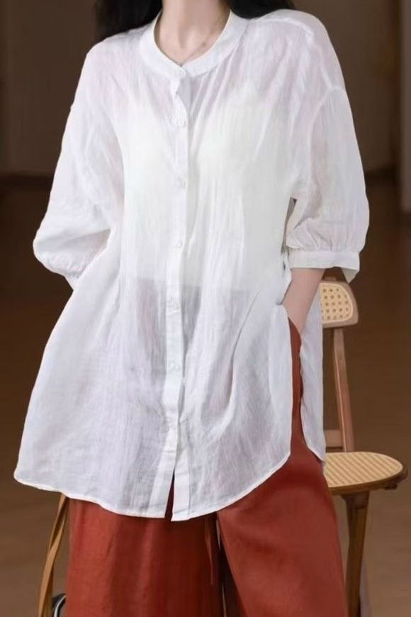 блузка ramie женская свободного покроя,льняная рубашка женская,льняная рубашка,повседневная рубашка,длинная рубашка