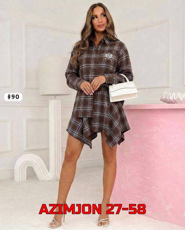 костюм с юбкой и рубашкой,платье рубашка в клетку,костюм с рубашкой и юбкой в клетку,костюм с юбкой в клетку,костюм юбка с рубашкой в клетку baki clo 252953107