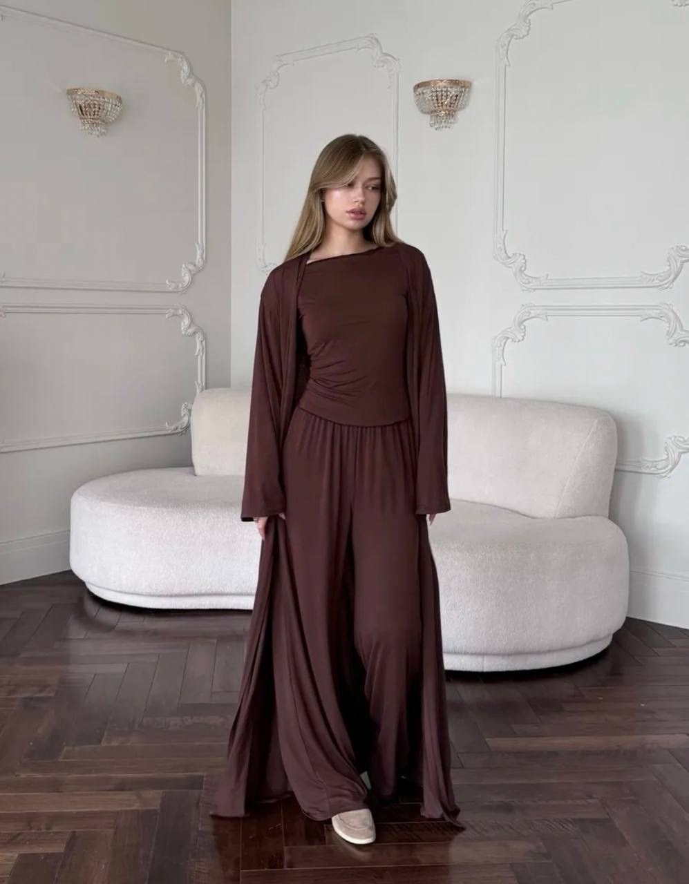 трикотажные костюмы,брючный костюм,широкие брюки,женский костюм,костюм топ и брюки