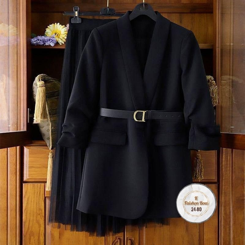 тканевая юбка и пиджак,пальто золла черное,пиджак с поясом,женский костюм с юбкой,костюм с поясом