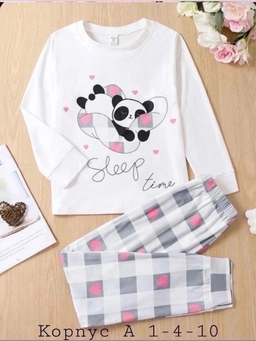 пижама для девочек,пижама детская,пижама с пандами,пижама теплая,пижам
