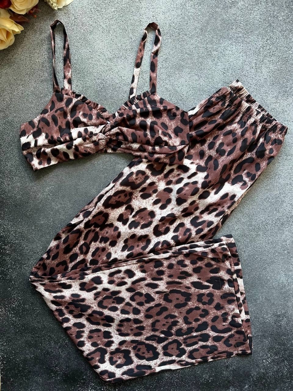 шелковая пижама,брючный костюм в пижамном стиле vi&jul,костюм женский леопардовый,леопардовый костюм женский брючный,костюм брючный летний леопардовый al style