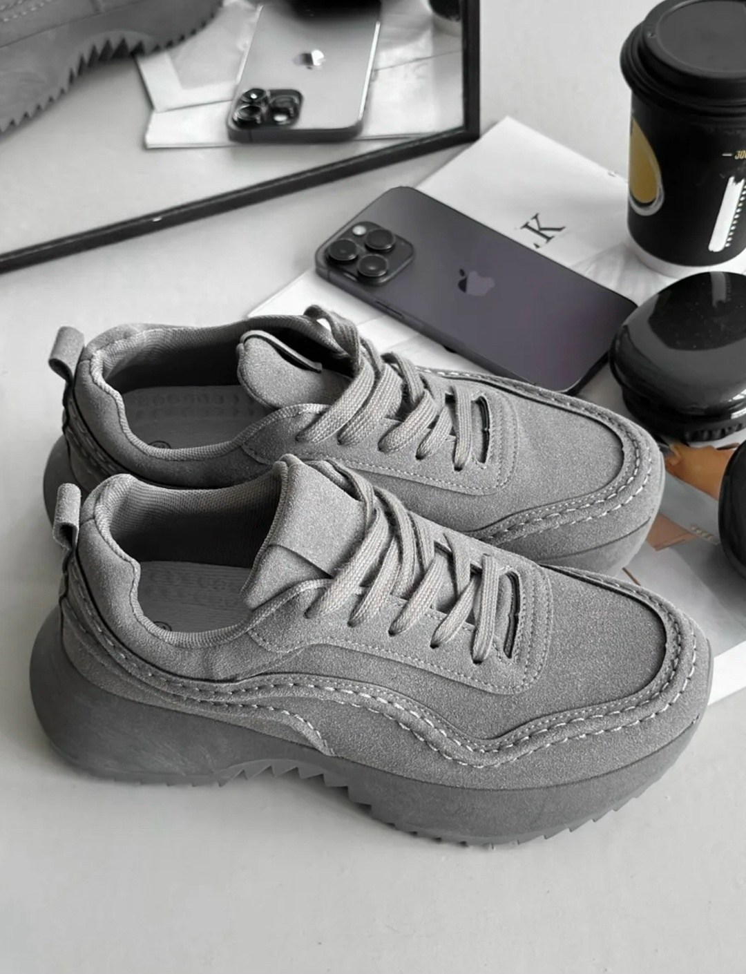 кроссовки замшевые демисезонные,серые кроссовки,кроссовки женскиe,,повседневные кроссовки