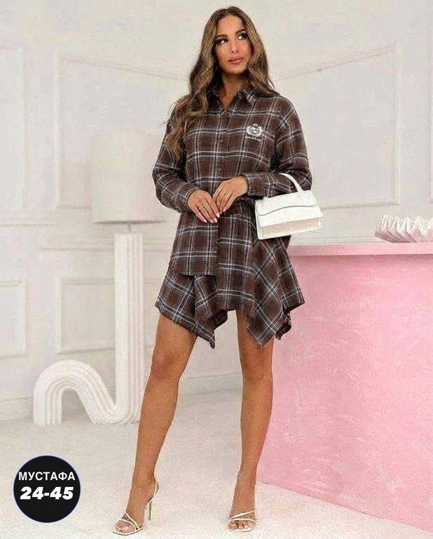 платье рубашка в клетку,костюм с юбкой и рубашкой,костюм с юбкой в клетку,платье в клетку,костюм в клетку