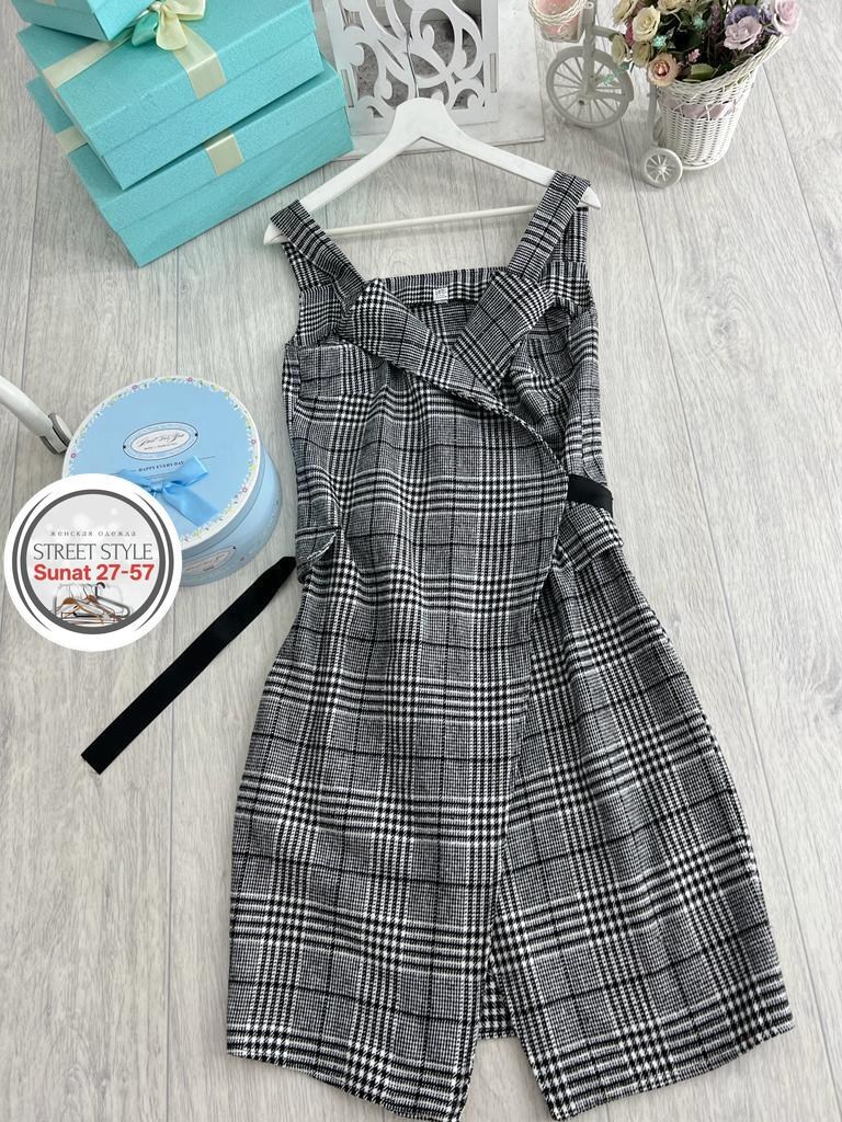 твидовый сарафан,сарафан офисный в клетку на запах,теплый сарафан,сарафан,сарафан из драпа