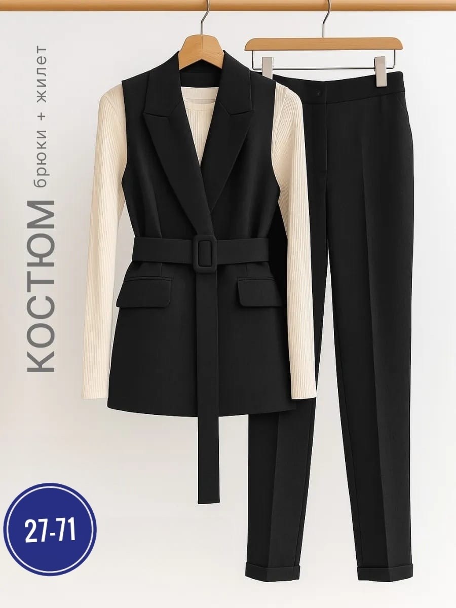 костюм брючный деловой с жилеткой офис berchi 257248482,брючный костюм с жилетом женский,костюм брючный,брючный костюм с жилетом,костюм брючный женский стильный 2026 с жилеткой