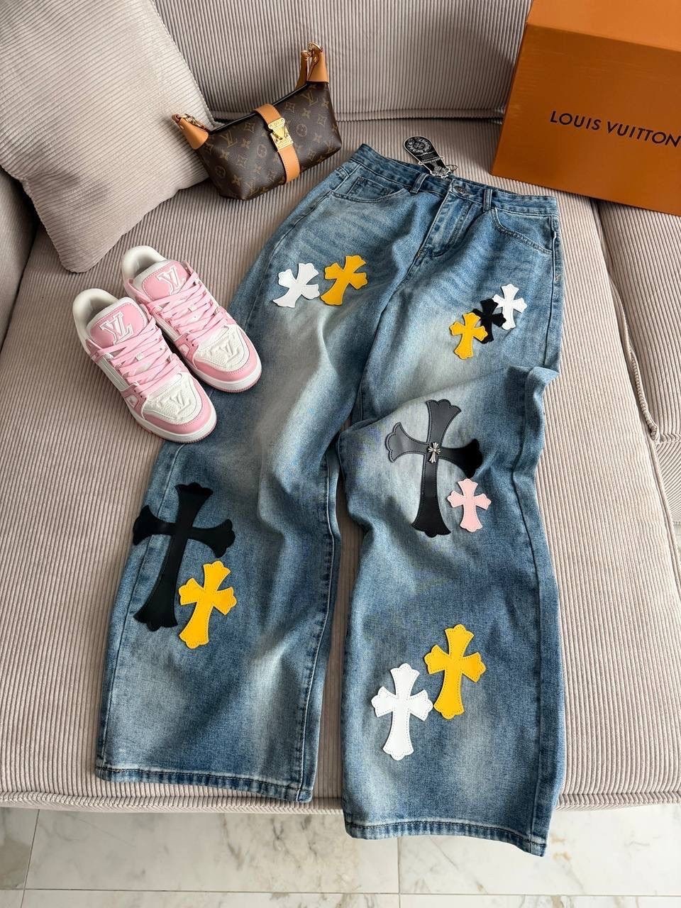 джинсы с вышивкой,джинсы с крестом,джинсовые брюки,джинсы с принтом,осенние y2k винтажные джинсы с цветочной вышивкой для мужчин