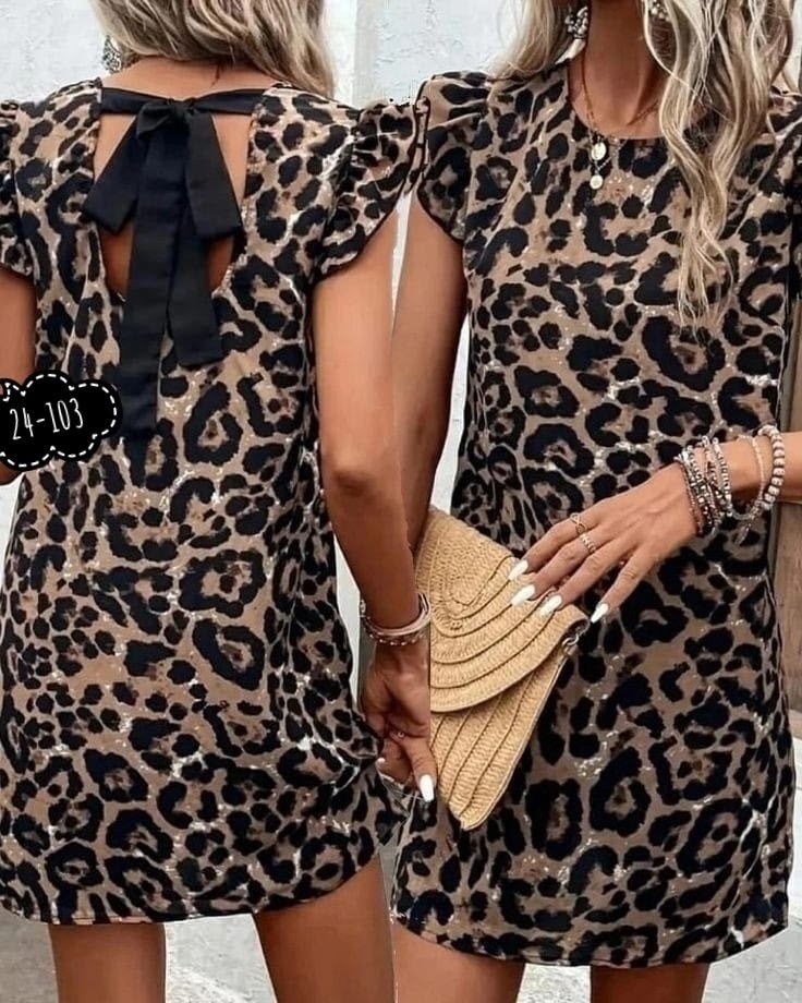 женское платье с леопардовым принтом,мини-платье с леопардовым принтом коричневый,платье мини с леопардовым принтом,платье с леопардовым принтом,платье короткое трендовое с леопардовым принтом с откры