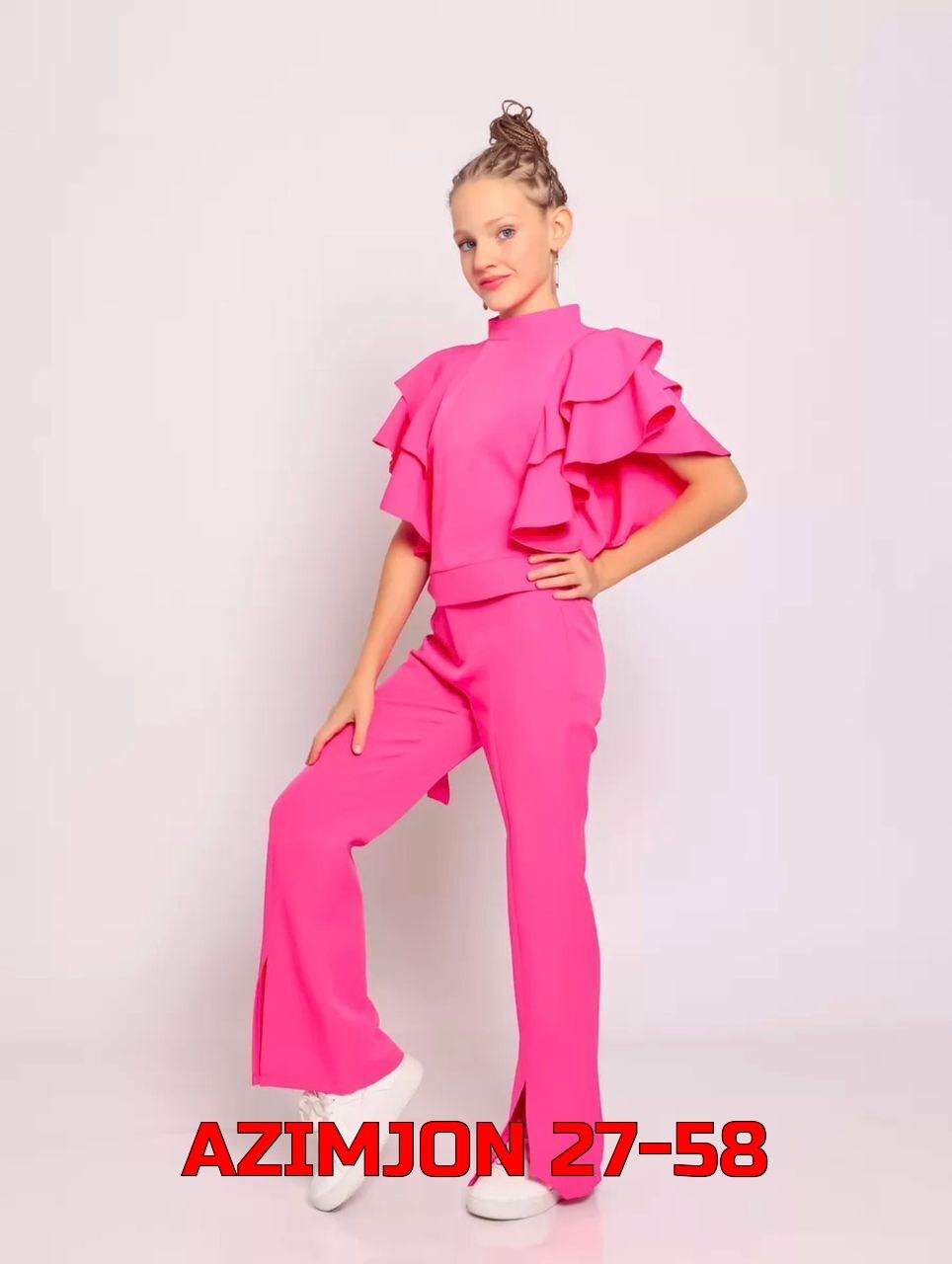 костюм брючный нарядный с воланами для подростка lemada brand,брючный костюм нарядный жатка с воланами для подростка lemada brand малиновый,костюм повседневный детский tuffy 28851 фуксия,костюм брючны