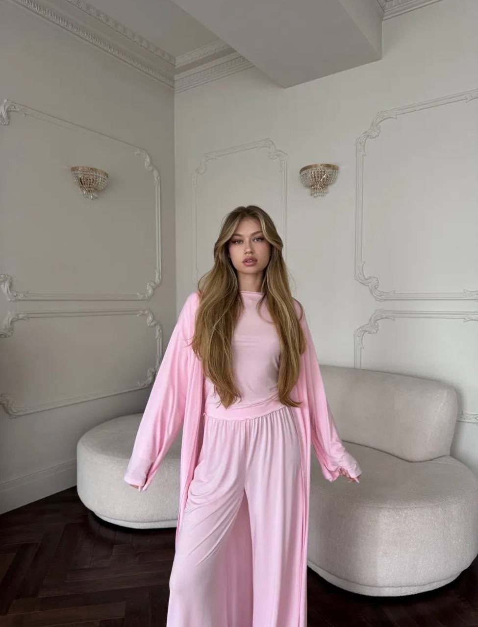 костюм тройка: кардиган, топ, брюки палаццо (плотный хлопок),костюм тройка с кардиганом,трикотажный костюм,костюм тройка с длинным кардиганом,костюм тройка