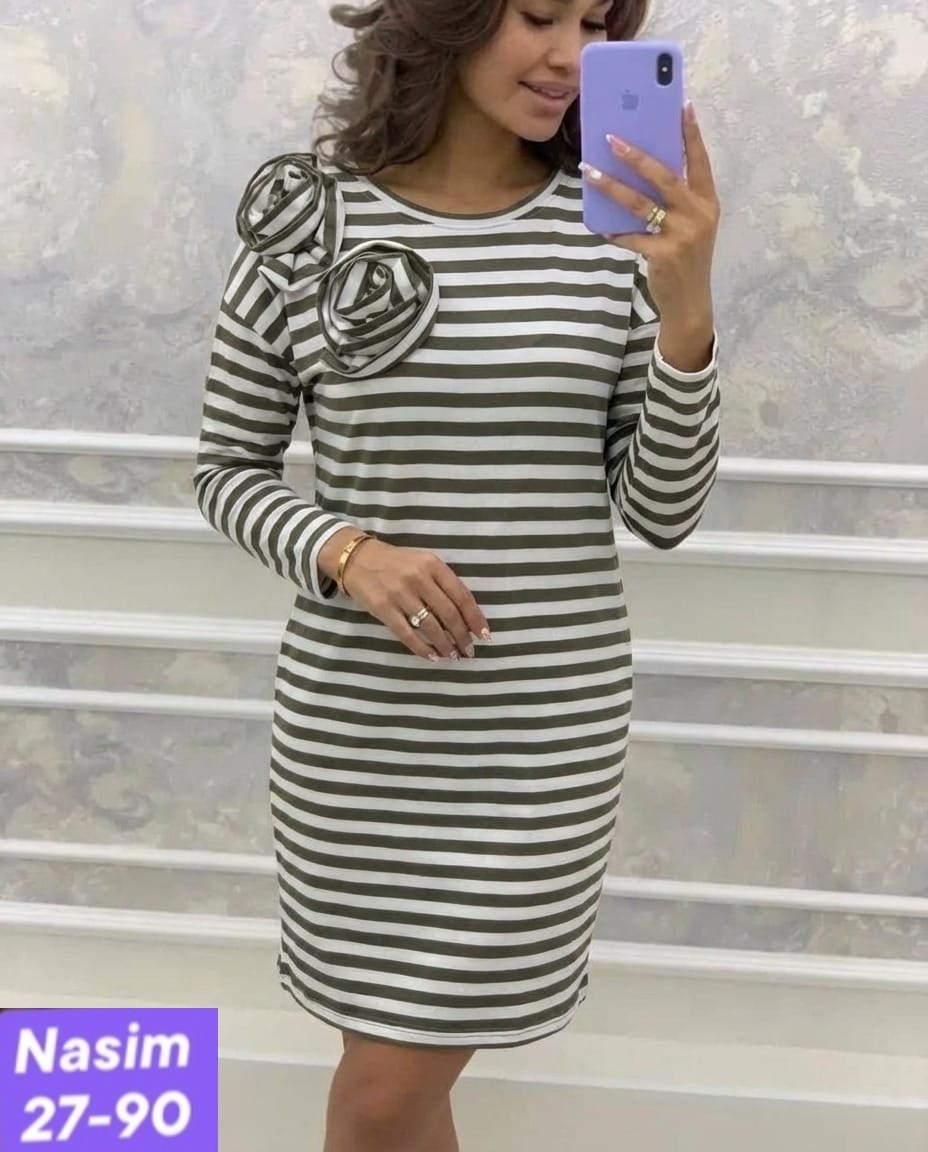 повседневные платья,платья,платье женской,платье в полоску теплое,