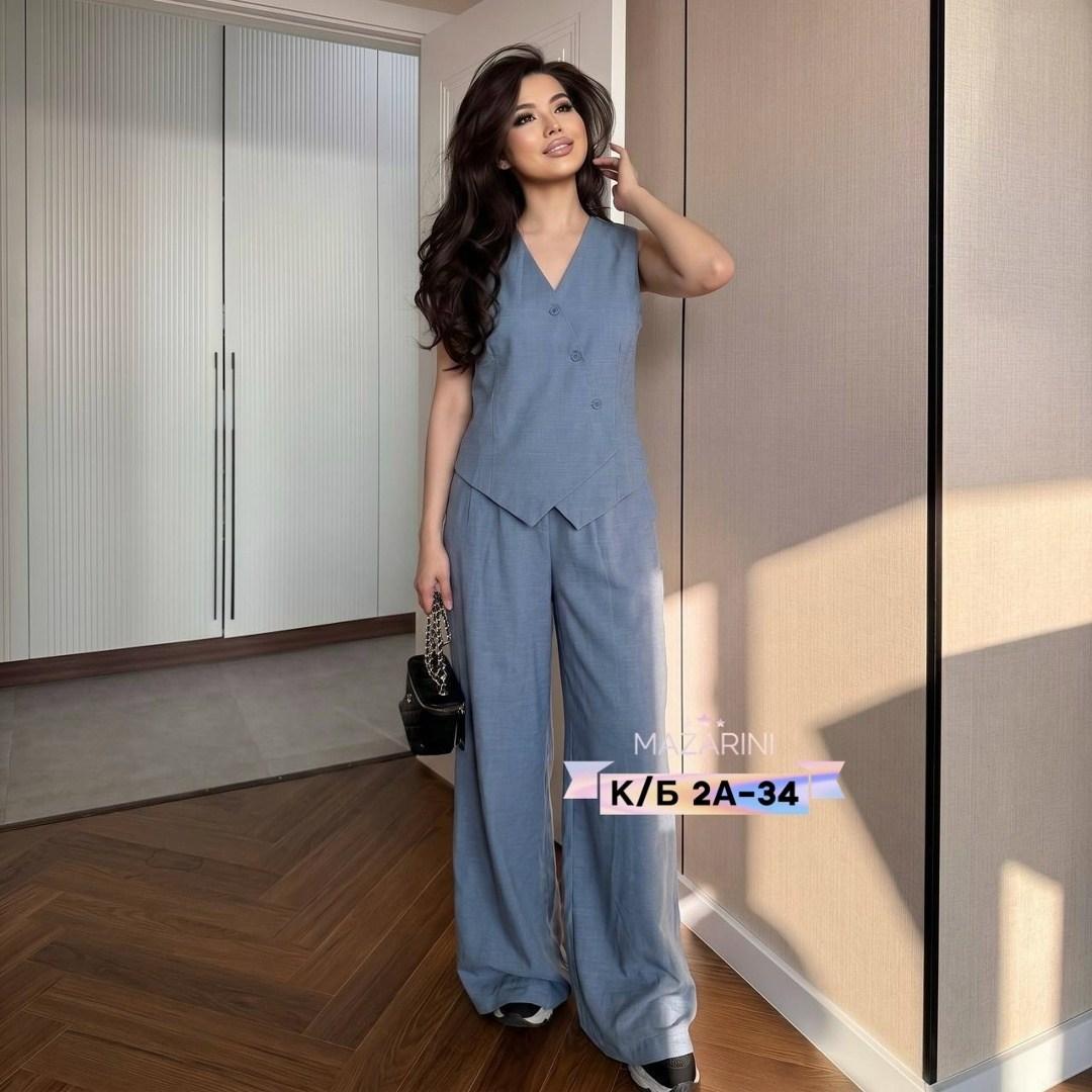 костюм летний льняной с жилетом и брюками палаццо,костюм льняной летний брючный с жилетом и брюками паллацо,женский брючный костюм двойка,брючный костюм,костюм льняной летний брючный с жилетом и брюка