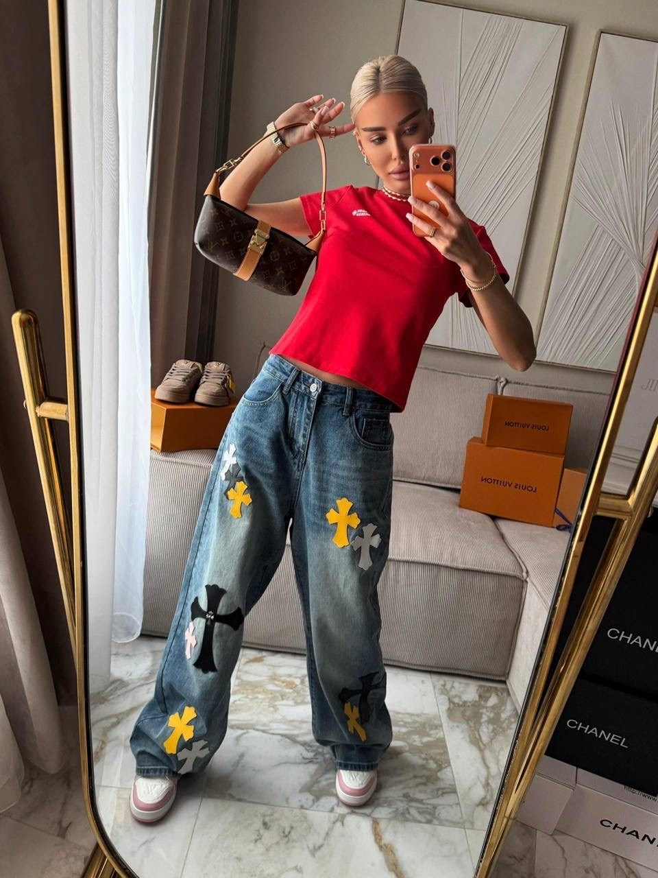 джинсы с вышивкой,джинсы с крестом,джинсовые брюки,джинсы с принтом,осенние y2k винтажные джинсы с цветочной вышивкой для мужчин