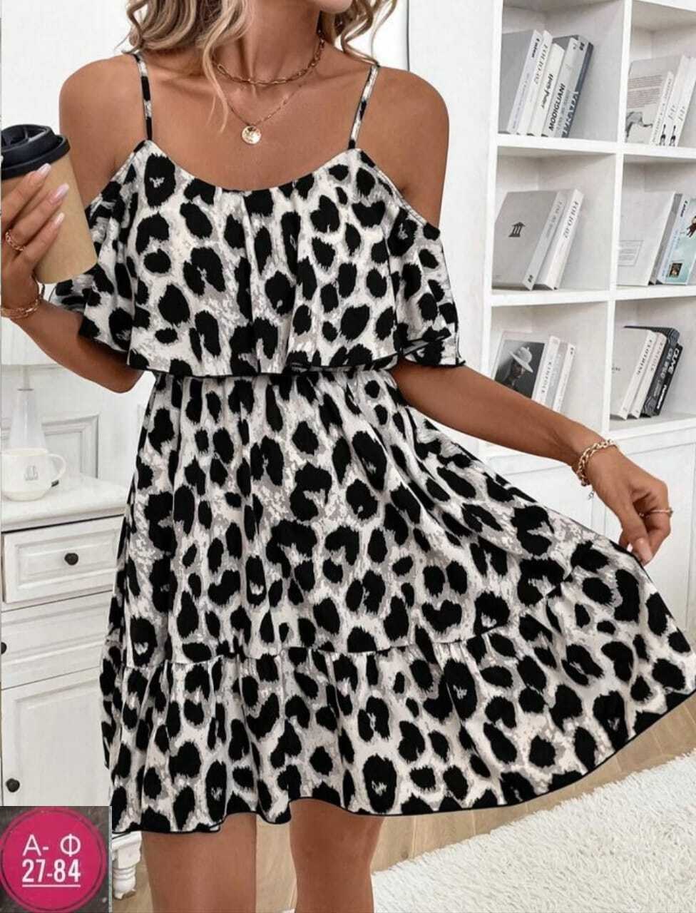 женское шифоновое платье с леопардовым принтом,платье с леопардовым принтом,платье леопардовое,леопардовый сарафан,платье женское леопардовое